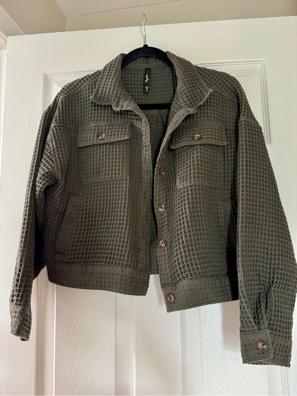 Waffle-Textured Utility Jacket in Olive